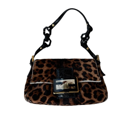 Fendi Pony Hair Leopard Print Small Shoulder Bag