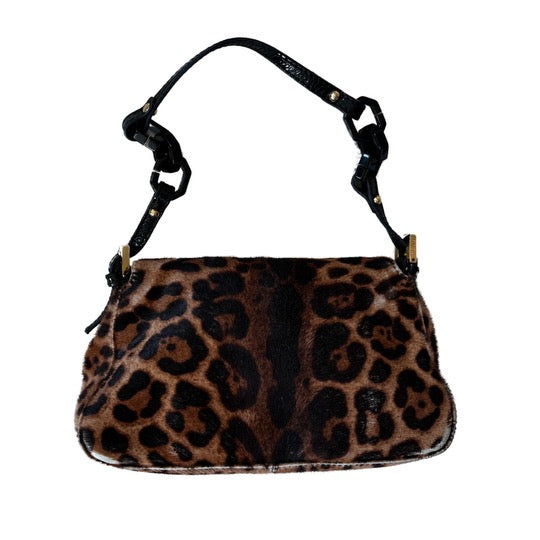 Fendi Pony Hair Leopard Print Small Shoulder Bag