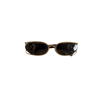 Chanel Vintage Gold Rectangular Frame Sunglasses